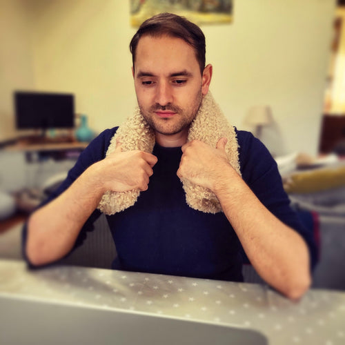 Work From Home with hot water bottle
