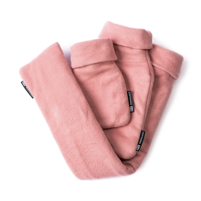 Ensemble-cadeau de bouillotte triple luxe en coton rose