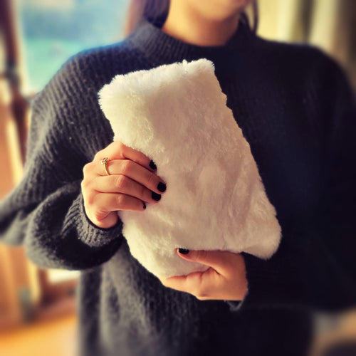 Mini Soft Recycled White Faux Fur Cover And Rubber Hot Water Bottle