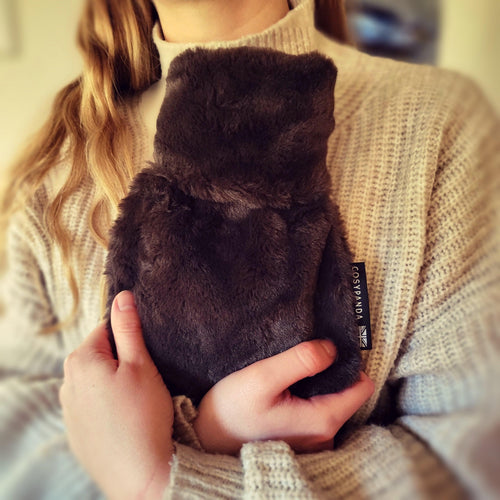 Mini Dark Chocolate Recycled Faux Fur Cover and Hot Water Bottle