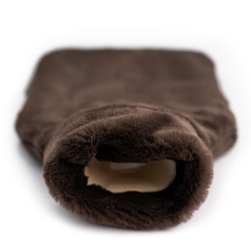 Dark Chocolate Hot Water Bottle - Cover Made From Recycled Faux Fur