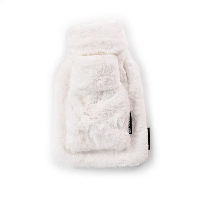 Little and Large Silky Soft White Faux Fur Hot Water Bottle Gift Set