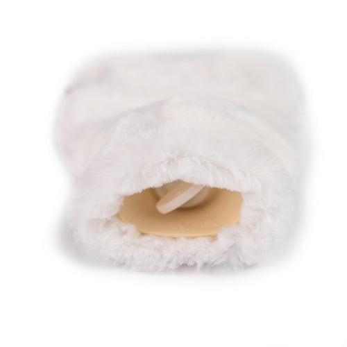 Mini Soft Recycled White Faux Fur Cover And Rubber Hot Water Bottle