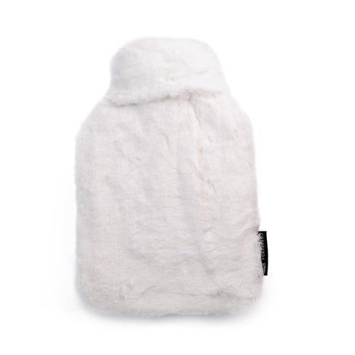 Silky Soft White Hot Water Bottle - Cover Made From Recycled Faux Fur 